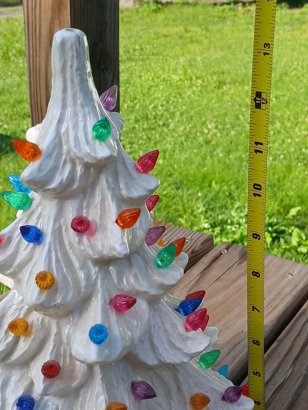 Vintage White Ceramic Holiday Tree with Multicolor Bulbs. Without Base. - Picture 7 of 7